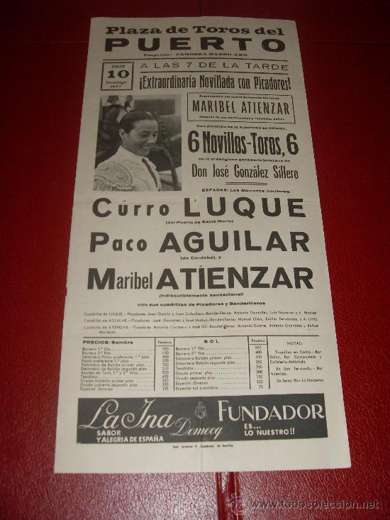 Tauromaquia: CARTEL DE TOROS. EL PUERTO. 1977. LUQUE, AGUILAR, ATIENZAR. GANADERIA JOSE GONZALEZ SILLERO.