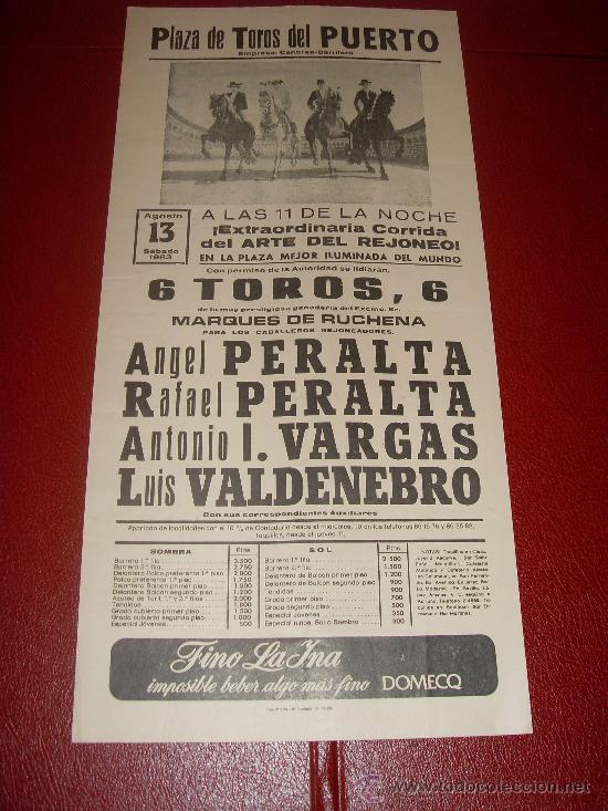 Tauromaquia: CARTEL DE TOROS. EL PUERTO. 1983. PERALTA, VARGAS, VALDENEBRO. GANADERIA MARQUES DE RUCHENA.