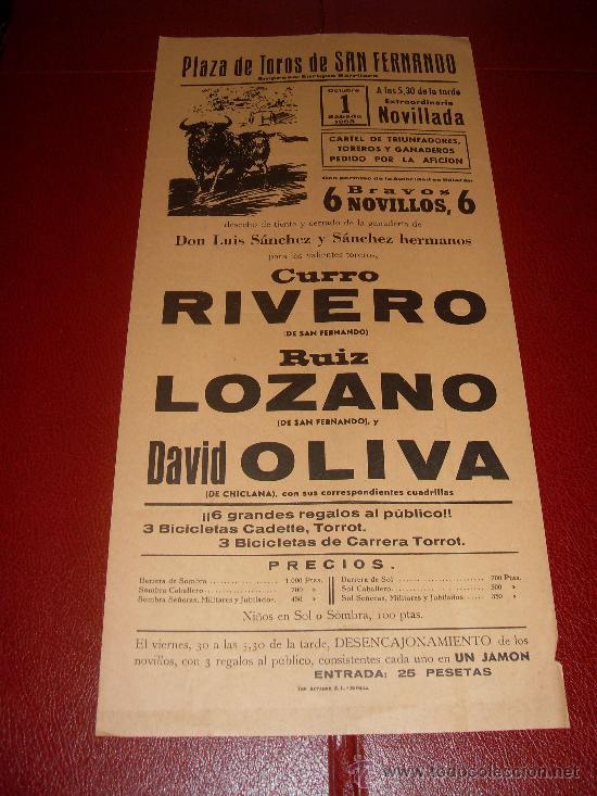 Stierkampf: CARTEL DE TOROS. SAN FERNANDO. 1983. RIVERO, LOZANO, OLIVA. GANADERIA SANCHEZ Y SANCHEZ HNOS.