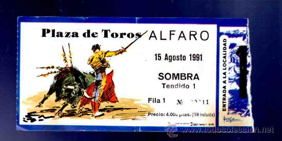 Stierkampf: ENTRADA DE TOROS. PLAZA DE TOROS DE ALFARO. AGOSTO 1991
