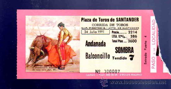 Stierkampf: ENTRADA DE TOROS. PLAZA DE TOROS DE SANTANDER. JULIO 1991