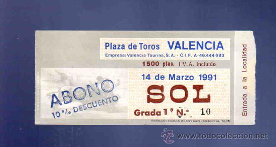 Stierkampf: ENTRADA DE TOROS. PLAZA DE TOROS DE VALENCIA. MARZO 1991