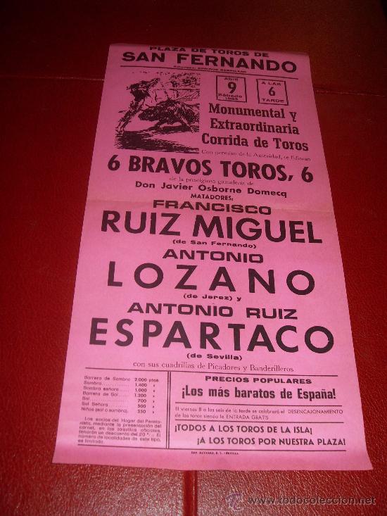 Stierkampf: CARTEL DE TOROS. PLAZA DE SAN FERNANDO. ABRIL 1983. RUIZ MIGUEL, LOZANO, ESPARTACO