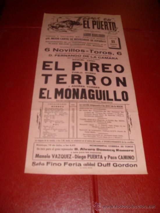 Stierkampf: CARTEL DE TOROS. PLAZA DEL PUERTO. JULIO 1964. EL PIREO, TERRON, MONAGUILLO