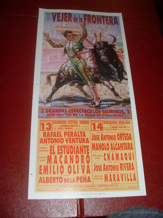 Bullfighting: CARTEL DE TOROS. PLAZA DE VEJER DE LA FRONTERA.  FERIA. PERALTA, ANTONIO VENTURA, DE LA PE&Ntilde;A