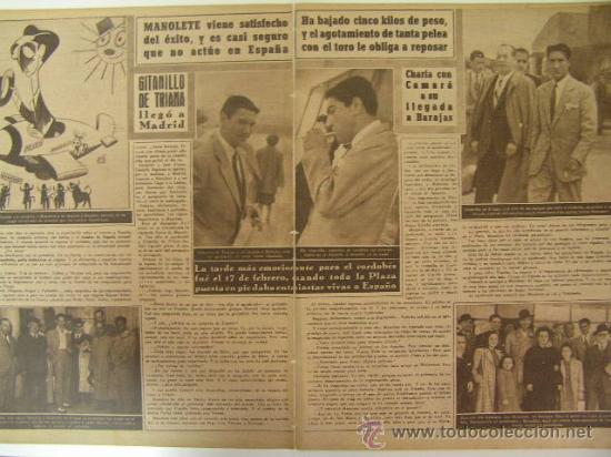 Tauromaquia: reportaje vuelta de america de  manolete y gitanillo de triana,2 hojas 1946,ref rob