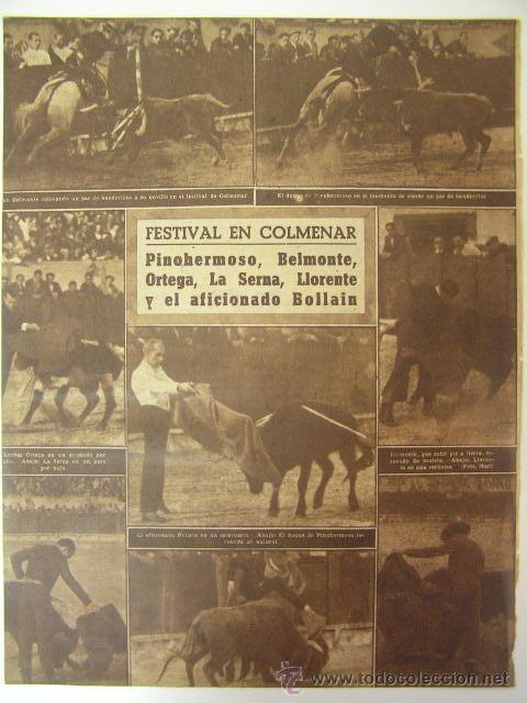 Tauromaquia: toros en colmenar,pinohermoso,belmonte,ortega,la serna,aficionado bollain,1 hoja,marzo 1946,ref rob