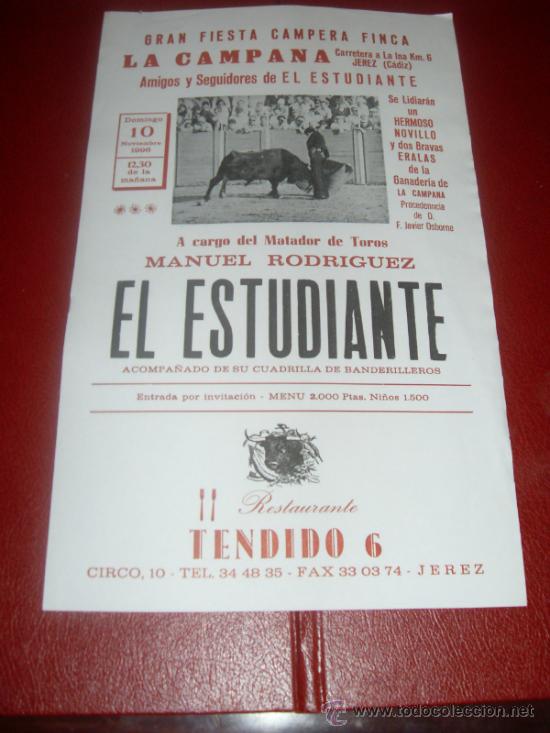 Tauromaquia: CARTEL DE TOROS. JEREZ, LA CAMPANA. 1996. EL ESTUDIANTE. GANADERIA DE LA CAMPANA, JAVIER OSBORNE.