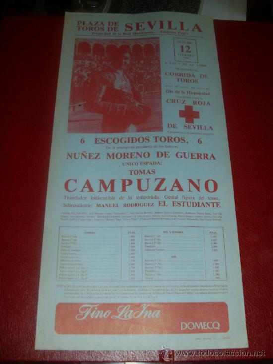 Tauromachie: CARTEL DE TOROS. PLAZA SEVILLA. 1984. TOMAS CAMPUZANO. GANADERIA NU&Ntilde;EZ MORENO DE GUERRA.