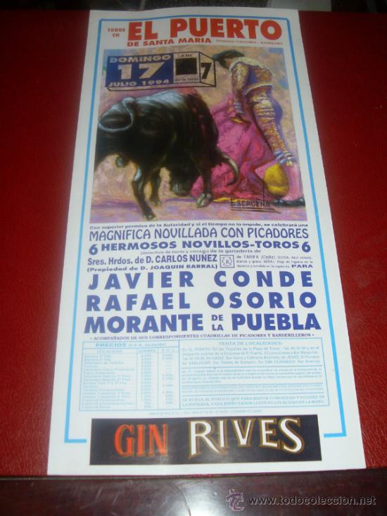 Tauromachie: CARTEL DE TOROS. PLAZA DEL PUERTO. 1994. CONDE, OSORIO, PUEBLA. GANADERIA CARLOS NU&Ntilde;EZ.