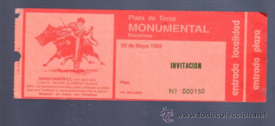 Tauromachia: ENTRADA DE TOROS ENTERA. PLAZA DE BARCELONA, MONUMENTAL. 1993.