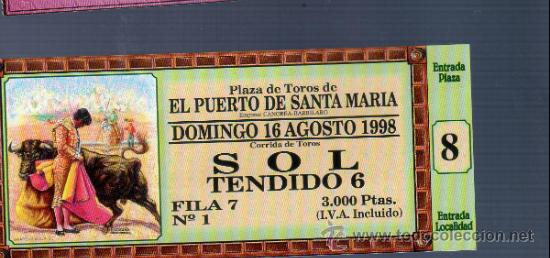Tauromachia: ENTRADA DE TOROS ENTERA. PLAZA DEL PUERTO SANTA MARIA. 1998.