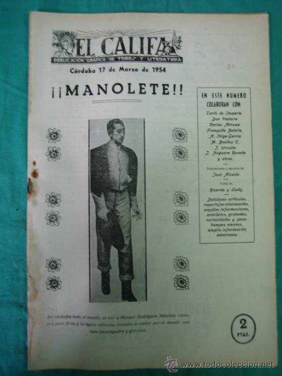 Tauromaquia: Publicaciones graficas de toros EL CALIFA  (Cordoba). MANOLETE 1954