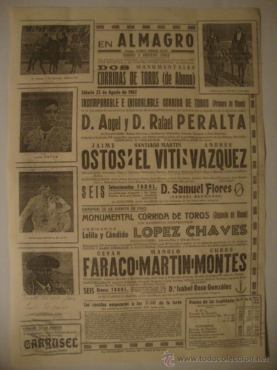 Tauromachia: JAIME OSTOS, EL VITI Y ANDR&Eacute;S V&Aacute;ZQUEZ. REPRODUCCI&Oacute;N CARTEL FERIA TAURINA ALMAGRO 1962.