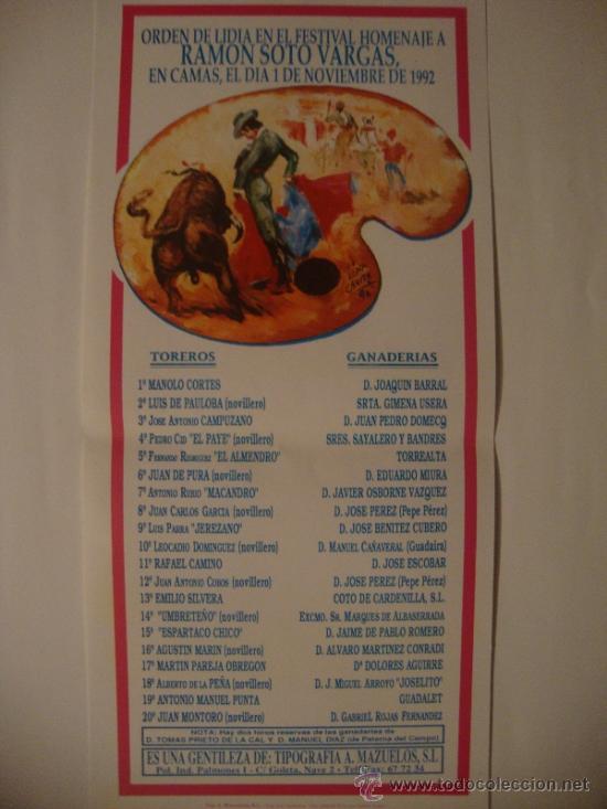 Tauromachia: CARTEL HOMENAJE AL BANDERILLERO RAM&Oacute;N SOTO VARGAS. 1 NOVIEMBRE 1992