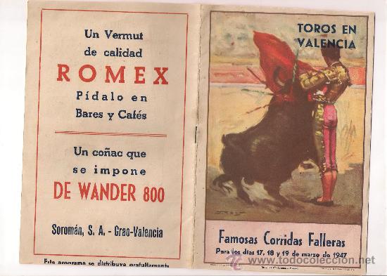 Tauromaquia: PROGRAMA DE TOROS FALLAS DE VALENCIA 1947 L.M. Y PEPE DOMINGUIN, PARRITA... - Foto 2