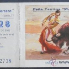 Tauromaquia: (6603)PARTICIPACION DE LOTERIA,PEÑA TAURINA MANOLO HERRERO,8 PTA,VALENCIA,1961:CONSERVACION VER FOTO