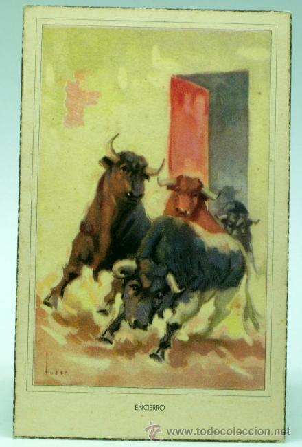 Bullfighting: Postal toros Tuser Fiesta Brava n&ordm; 1 Encierro Ed Laietana Artigas a&ntilde;os 40 sin circular