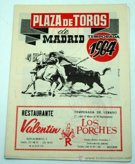 Bullfighting: Programa Plaza de toros Madrid temporada 1964