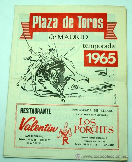Tauromaquia: Programa Plaza de toros Madrid temporada 1965 - Foto 1