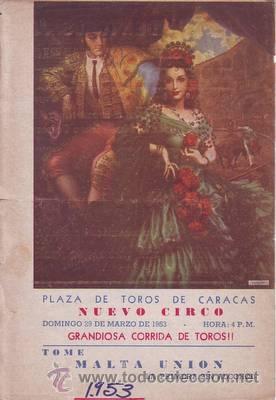 Tauromaquia: PROGRAMA DE MANO. PLAZA DE TOROS DE CARACAS NUEVO CIRCO.