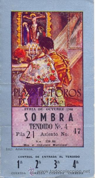 Tauromaquia: Entrada plaza de toros de LIMA  FERIA DE OCTUBRE 1946.ARMILLITA,DOMINGO ORTEGA, MANOLETE, PORCUNA Y