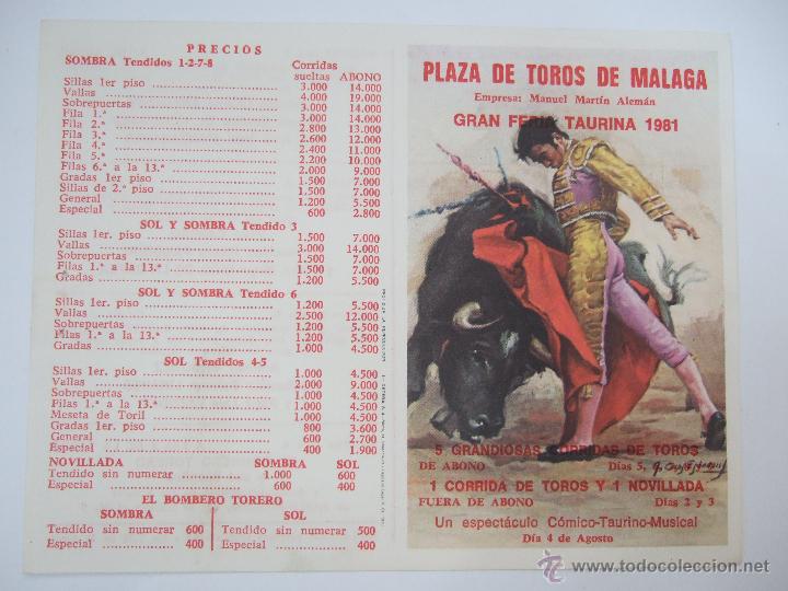 Tauromaquia: FOLLETO PROGRAMA DE MANO - MALAGA - FERIA 1981 - NOVILLADA - CORRIDAS Y EL BOMBERO TORERO