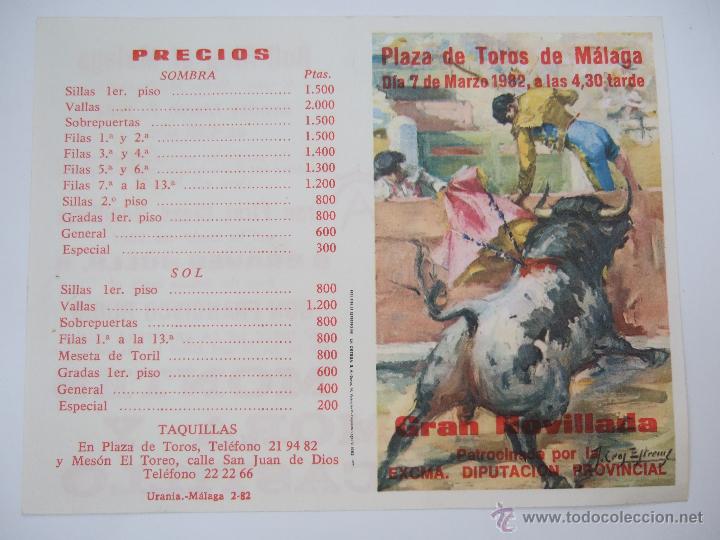 Tauromaquia: FOLLETO PROGRAMA D MANO - TOROS MALAGA 1982 - MANUEL MONTES - JUAN MORA - PEDRO CASTILLO - NOVILLADA