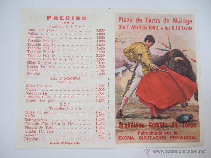 Tauromaquia: FOLLETO PROGRAMA DE MANO - TOROS MALAGA 1982 - PACO CAMINO - PAQUIRRI - MIGUEL MARQUEZ