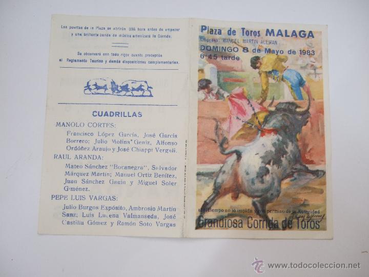 Tauromachie: FOLLETO PROGRAMA DE MANO - TOROS MALAGA 1983 - MANOLO CORTES - RAUL ARANDA - PEPE LUIS VARGAS
