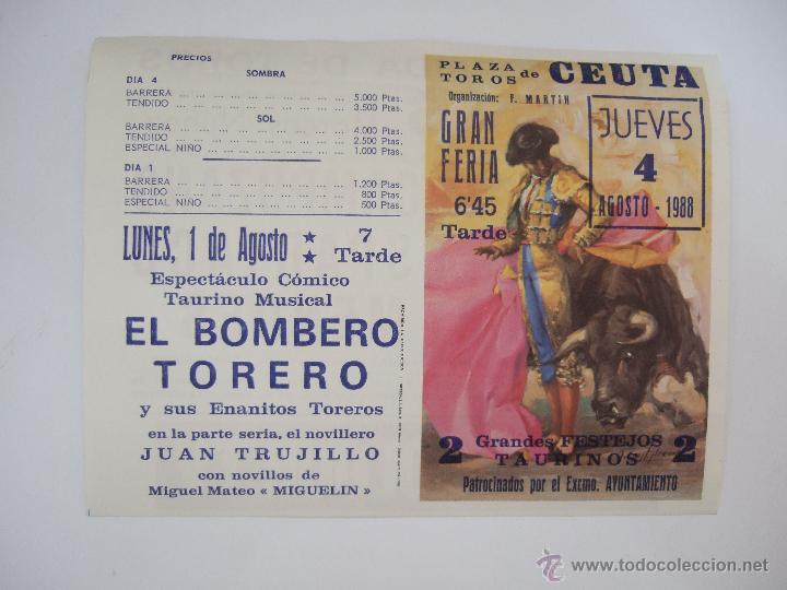 Tauromaquia: FOLLETO PROGRAMA DE MANO - FERIA DE CEUTA 1988 - TOROS - CAMPUZANO - ESPARTACO - VICTOR MENDES