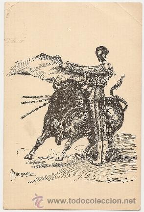 Tauromaquia: Postal de Manolete. Ilutrador Alcalde Molinero