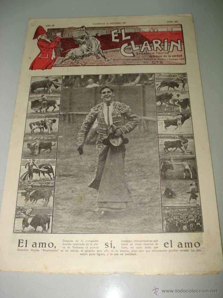 Tauromaquia: Semanario Taurino Defensor de la Verdad *EL CLAR&Iacute;N* N&ordm; 435 con Manolito Mej&iacute;as- Valencia A&ntilde;o 1930