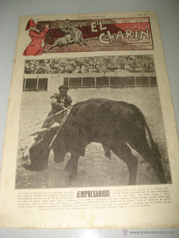 Tauromaquia: Semanario Taurino Defensor de la Verdad *EL CLAR&Iacute;N* N&ordm; 453 con ALVAREZ PELAYO - Valencia - A&ntilde;o 1931