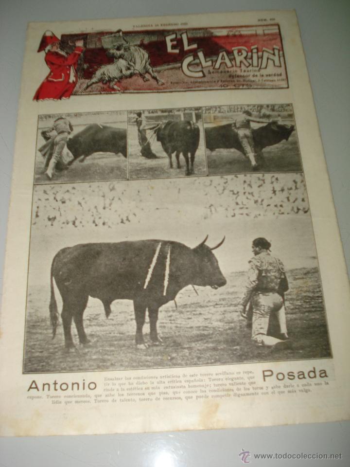Tauromaquia: Semanario Taurino Defensor de la Verdad *EL CLAR&Iacute;N* N&ordm; 455 con ANTONIO POSADA - Valencia - A&ntilde;o 1931