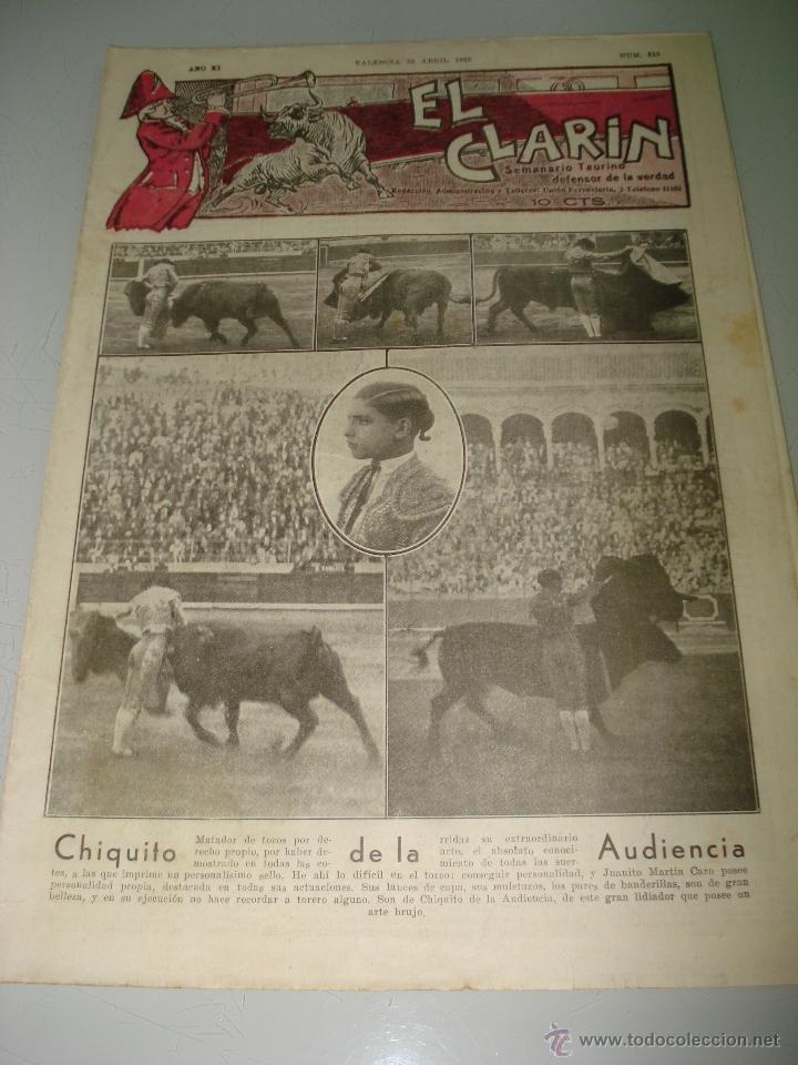 Tauromaquia: Semanario Taurino Defensor de la Verdad *EL CLAR&Iacute;N* N&ordm; 513 con CHIQUITO DE LA  AUDIENCIA - A&ntilde;o 1932