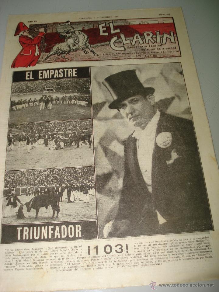 Tauromaquia: Semanario Taurino Defensor de la Verdad *EL CLAR&Iacute;N* N&ordm; 439 con LLAPISERA -  Valencia - A&ntilde;o 1930