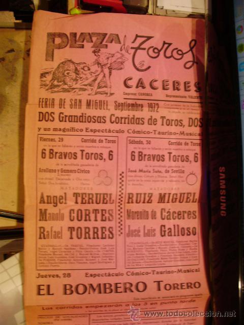 Tauromaquia: CARTEL DE TOROS. Plaza de Toros de C&aacute;ceres. Feria de San Miguel, 1972