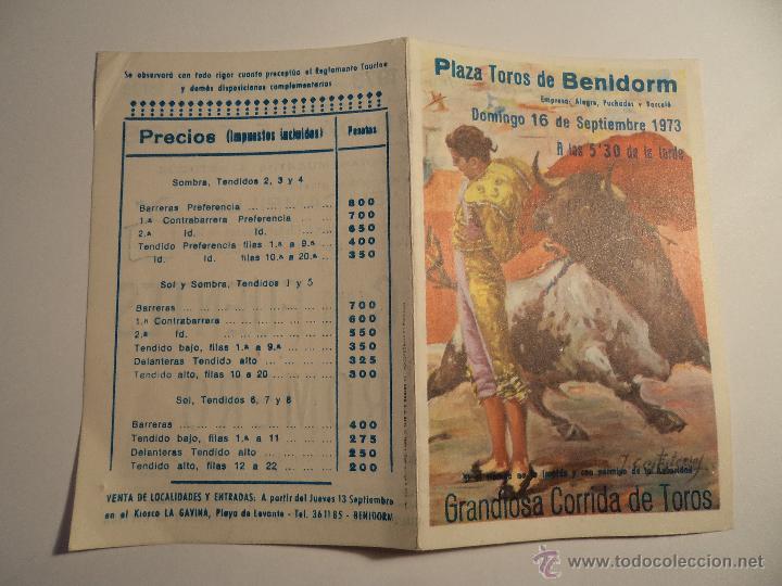 Tauromaquia: Programa de mano. Plaza de toros de Benidorm. 1973 (s-1) - Foto 1