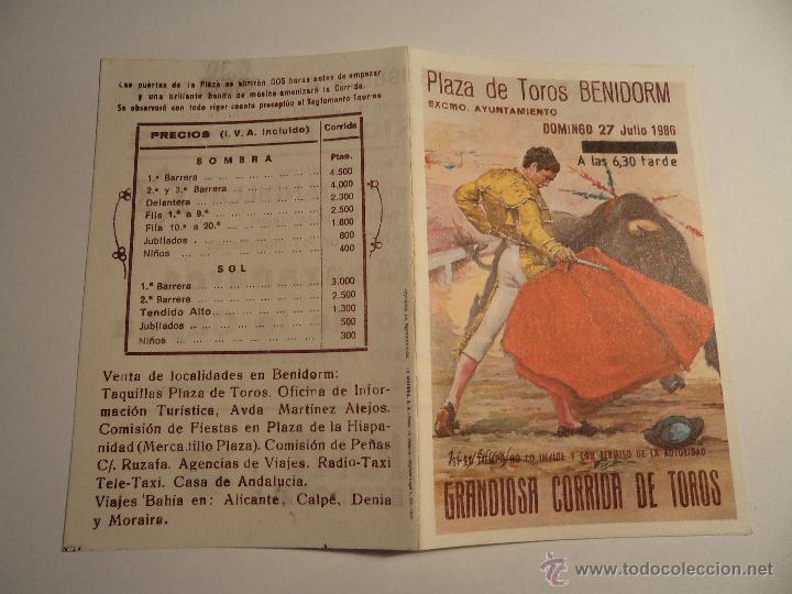 Tauromaquia: Programa de mano. Plaza de toros de Benidorm. 1986 (s-1) - Foto 1