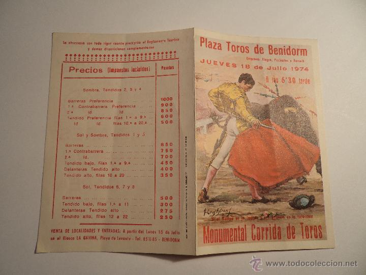 Tauromaquia: Programa de mano. Plaza de toros de Benidorm. 1974 (s-1). - Foto 1