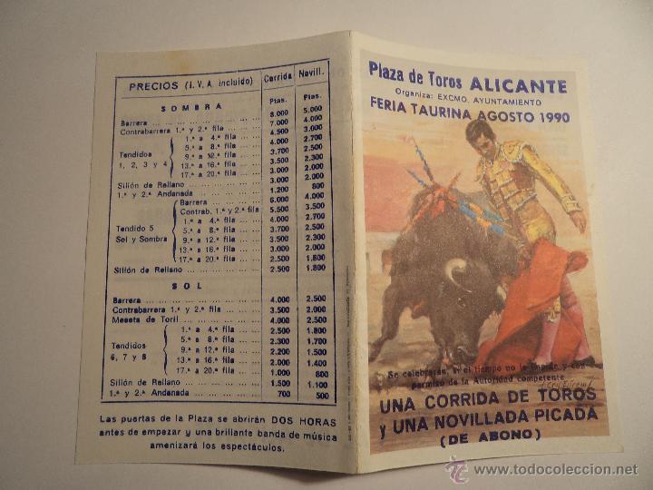 Tauromaquia: Programa de mano. Plaza de toros de Alicante. 1990. (s-2) - Foto 1