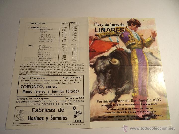 Tauromaquia: programa tauromaquia original. Plaza de toros de Linares 1987. (a-4)
