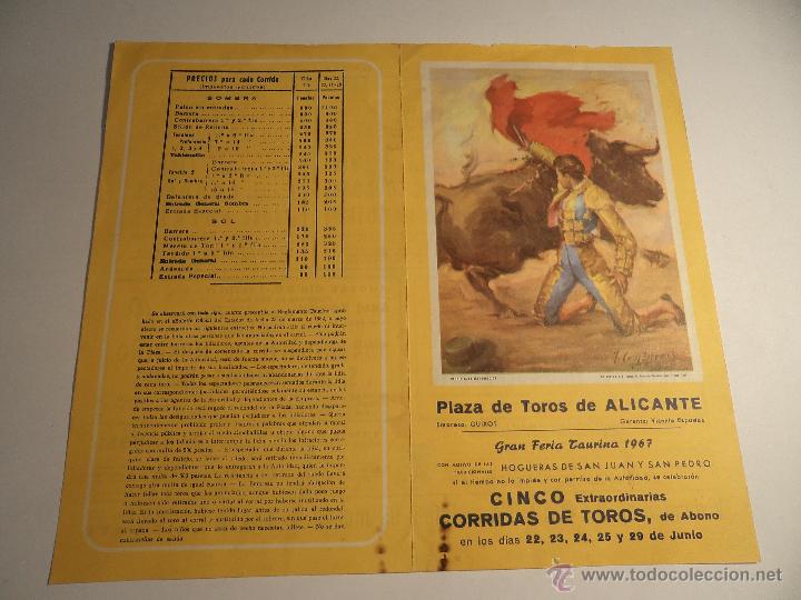 Tauromaquia: Programa tauromaquia original. Plaza de toros de Alicante 1967. (a-5) .