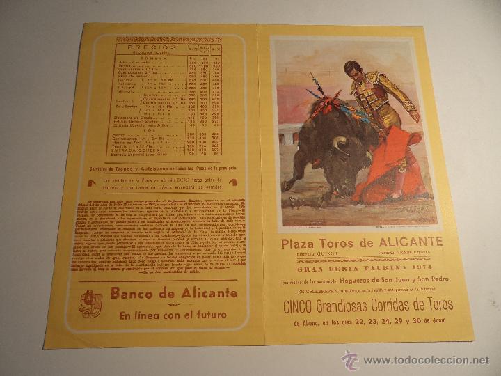 Tauromaquia: Programa tauromaquia original. Plaza de toros de Alicante 1974. (a-5).