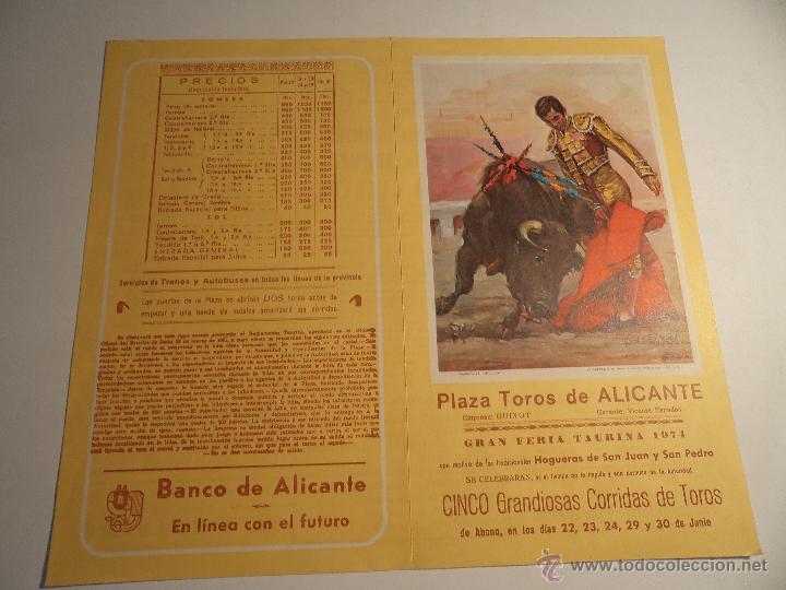 Tauromaquia: Programa tauromaquia original. Plaza de toros de Alicante 1974. (a-5)