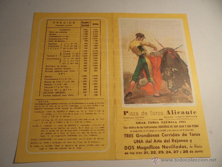 Tauromaquia: Programa tauromaquia original.Plaza de toros de Alicante 1981. (a-5)