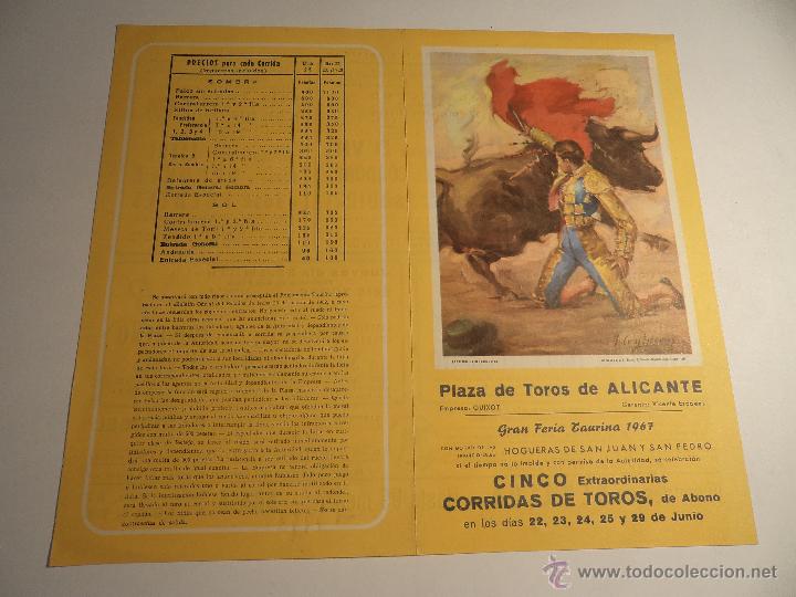 Tauromaquia: Programa tauromaquia original.Plaza de toros de Alicante 1967. (a-5)