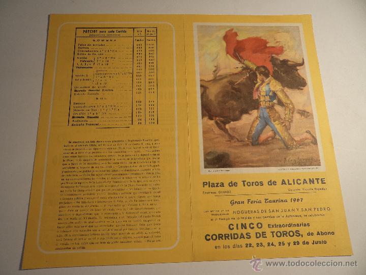 Tauromaquia: Programa tauromaquia original. Plaza de toros de Alicante. 1967. (a-5)