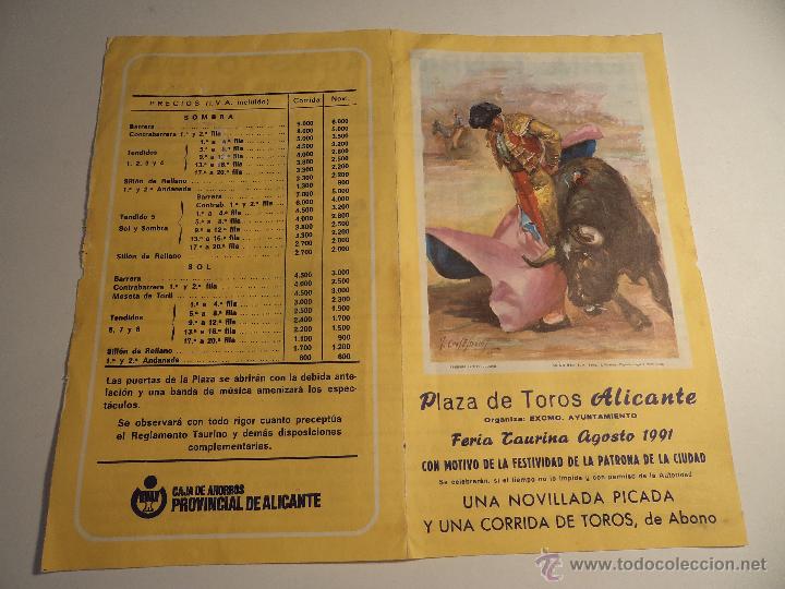 Tauromaquia: Programa tauromaquia original. Plaza de toros de Alicante. 1991. (a-5)